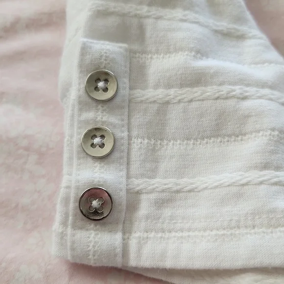 3/4 length sleeve white, boat neck knit top. - Picture 3 of 8